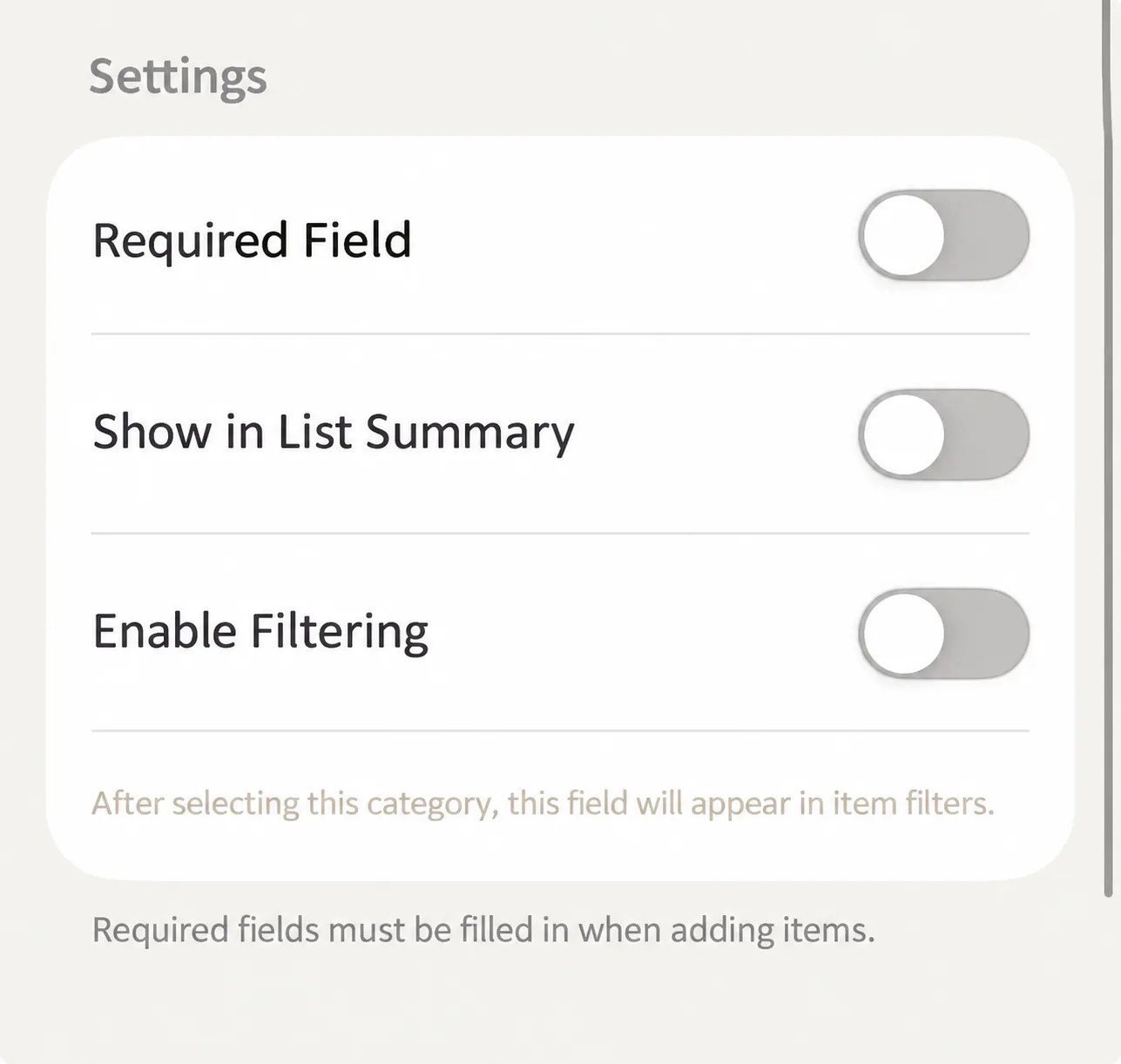 Advanced field settings toggles