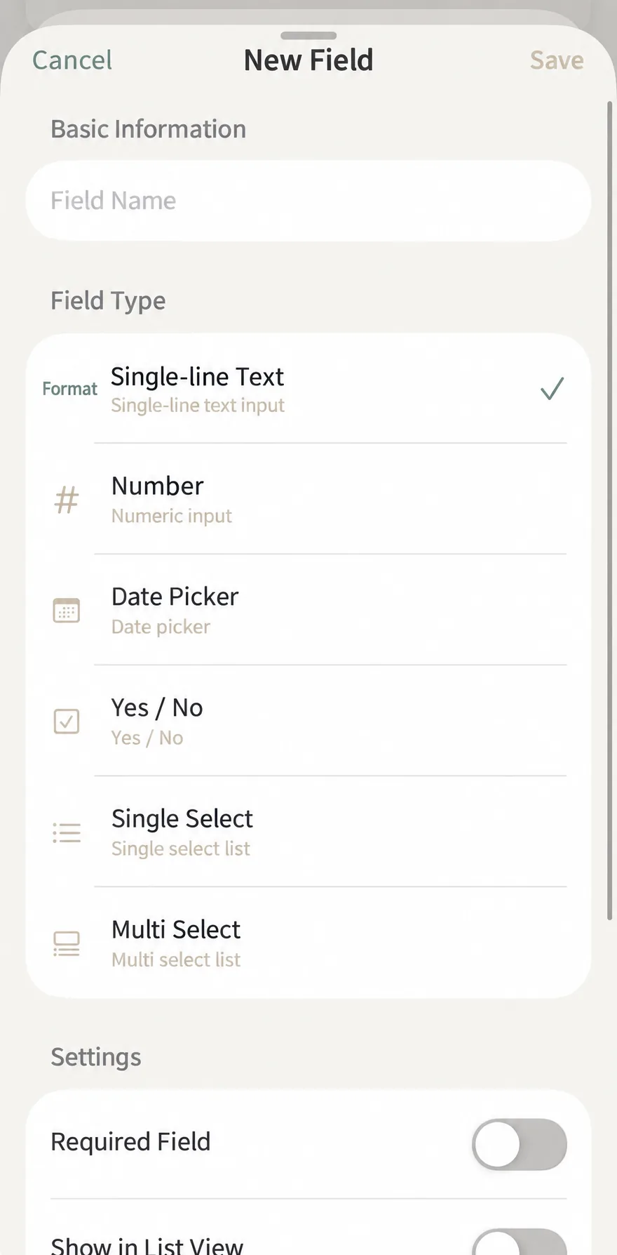 Field type picker