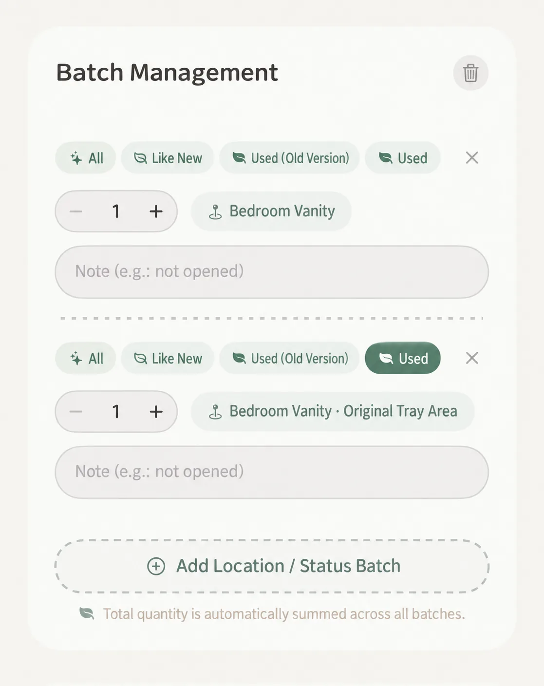 Batch management status configuration