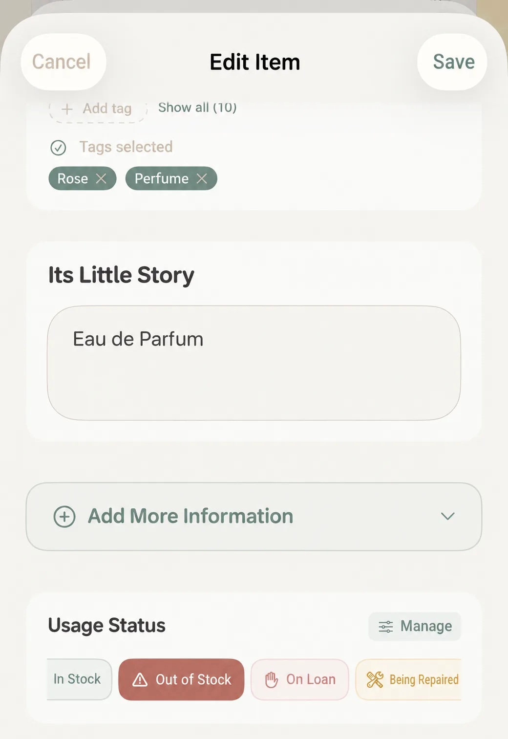 Direct access to status management while editing items