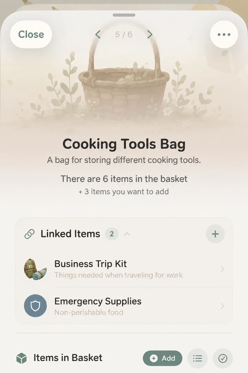 Connected baskets card inside basket details