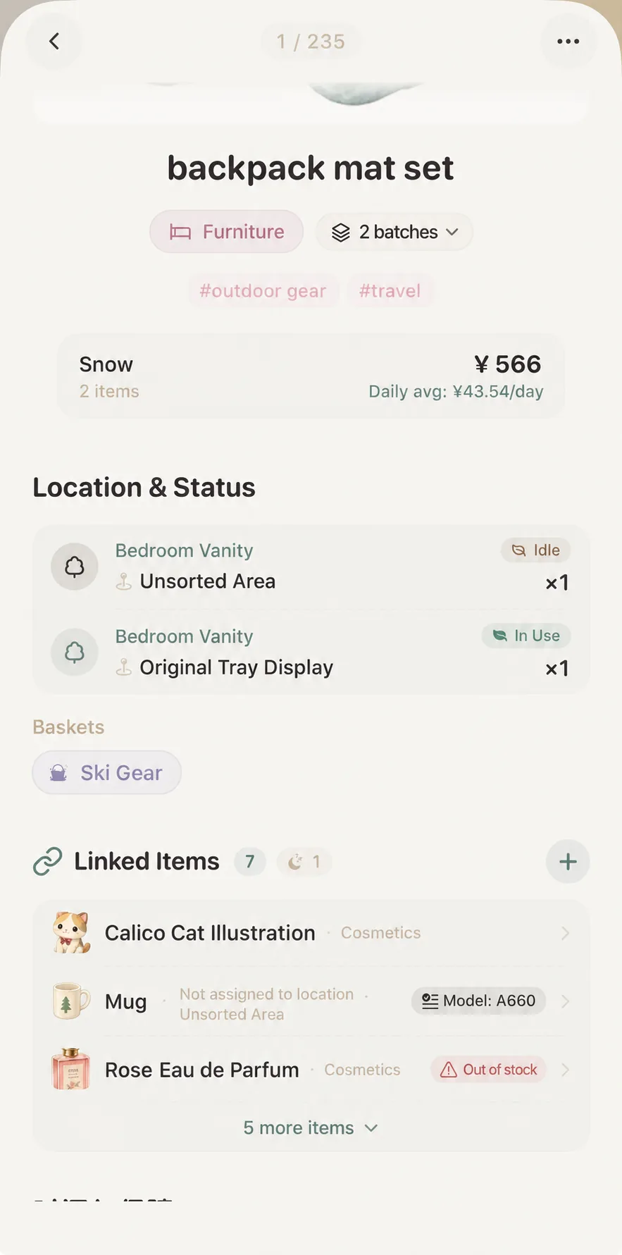 Item Connections card showing linked companions