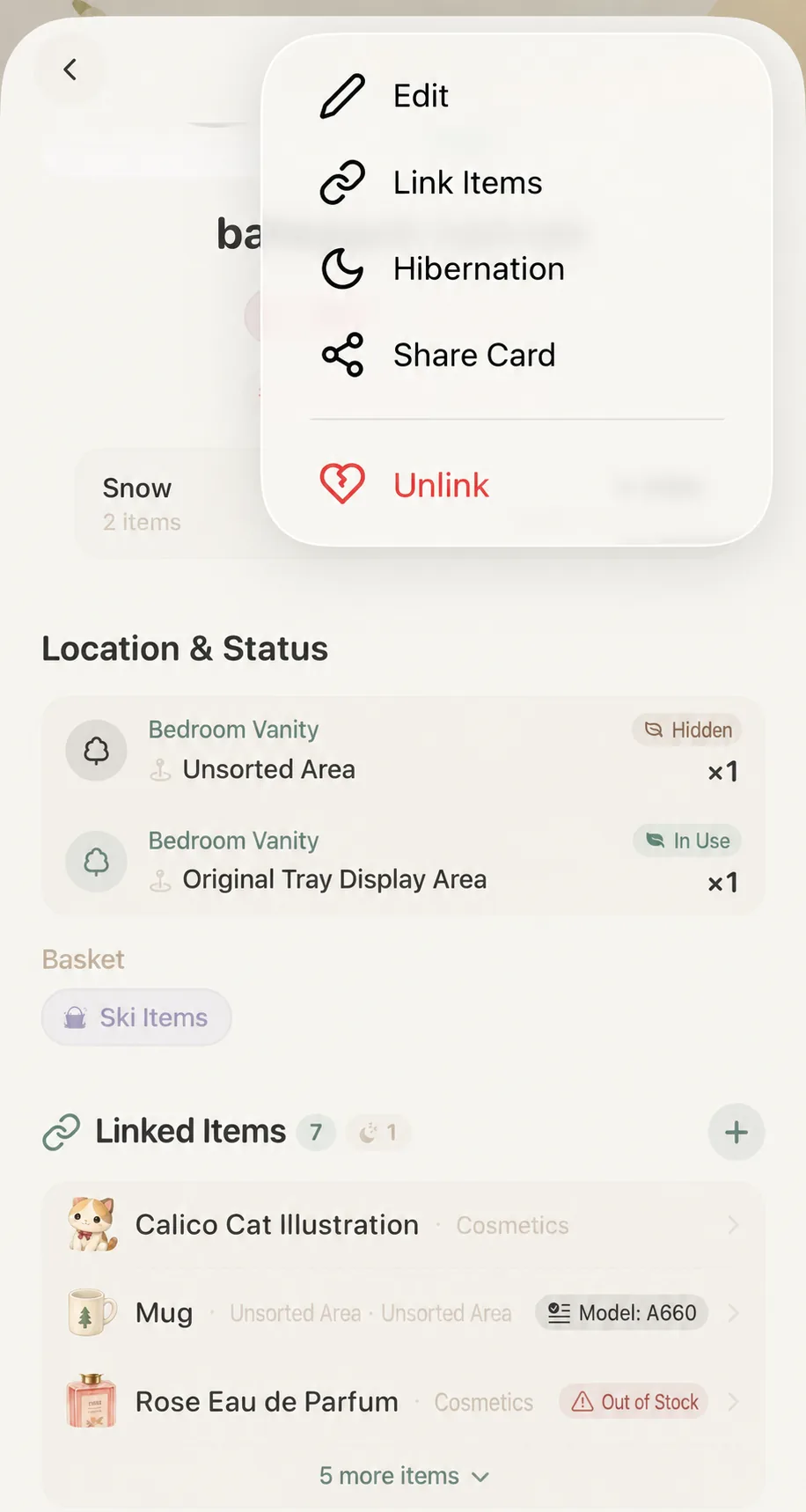 Connect Items option in the top-right menu of an item