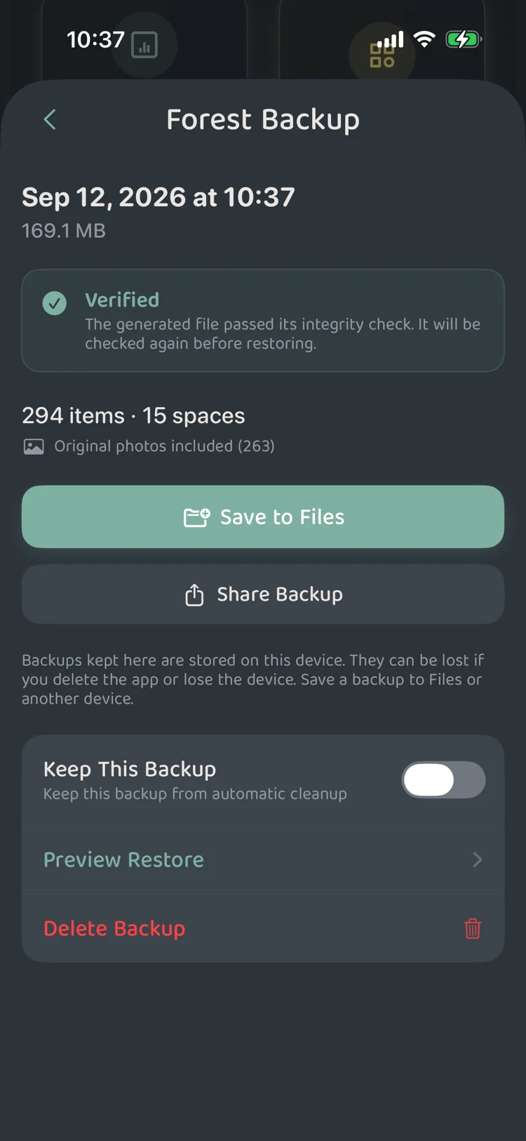 Pin feature in MonoMori backup details