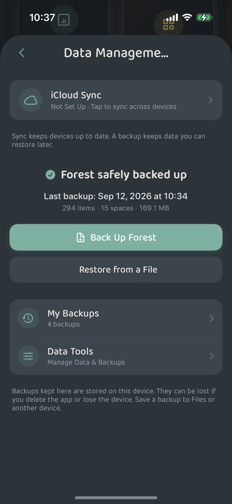 Data Management main dashboard