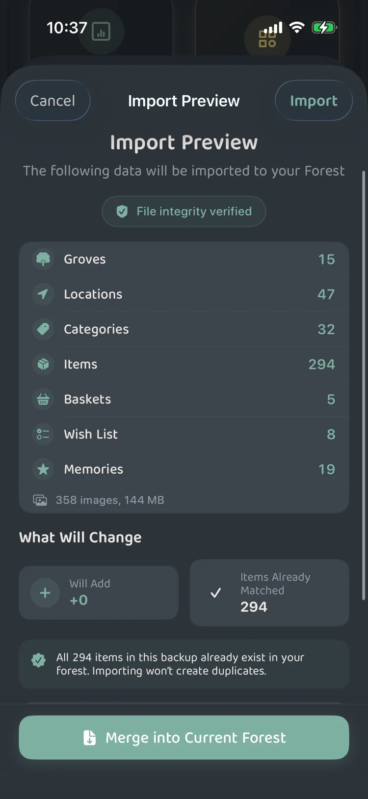 Restore preview showing transparent change comparison