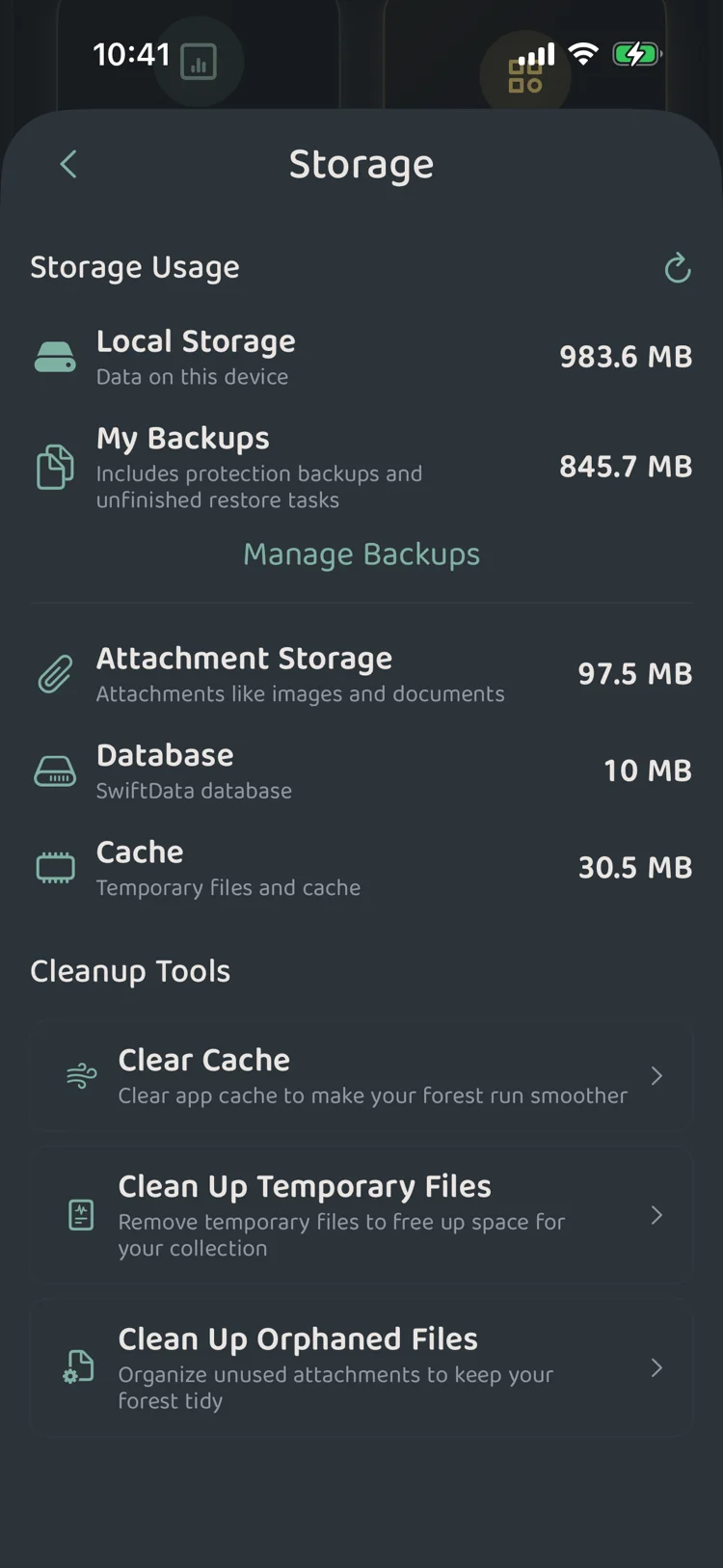 Storage usage breakdown and safe maintenance tools