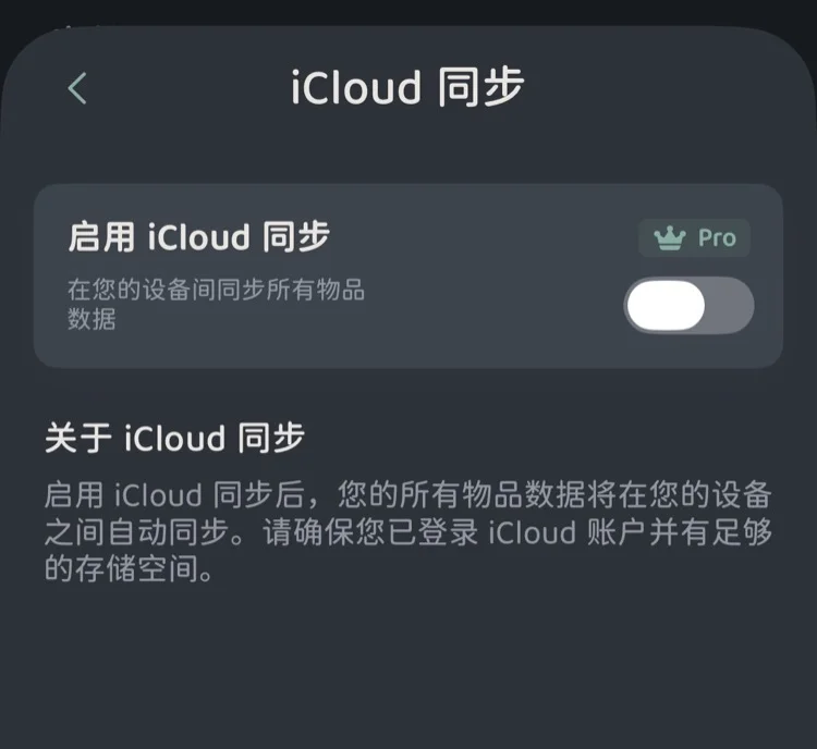 iCloud 同步设置页面