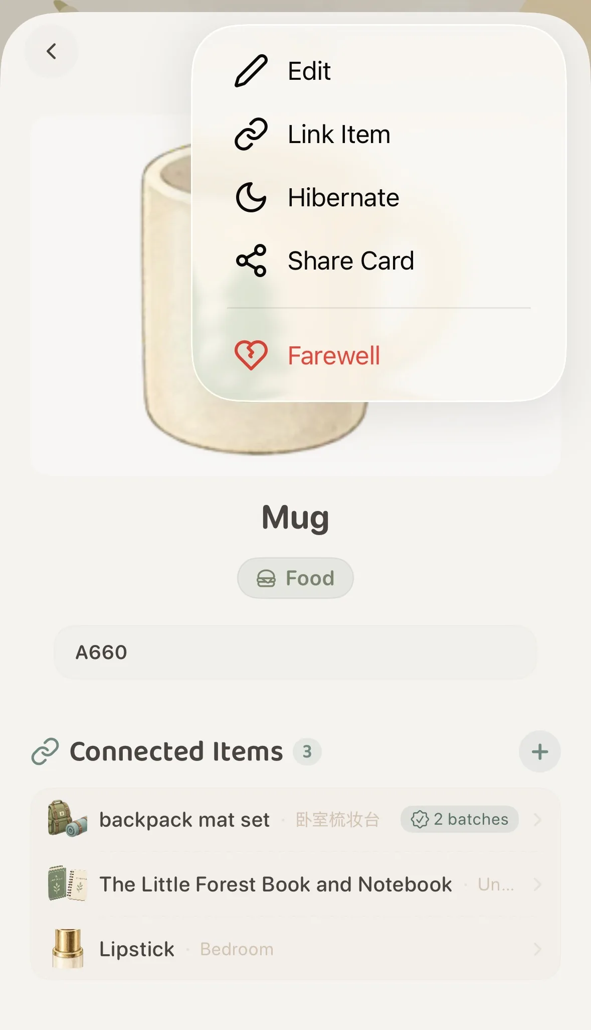 Select Hibernate from the top-right action menu on the item detail page