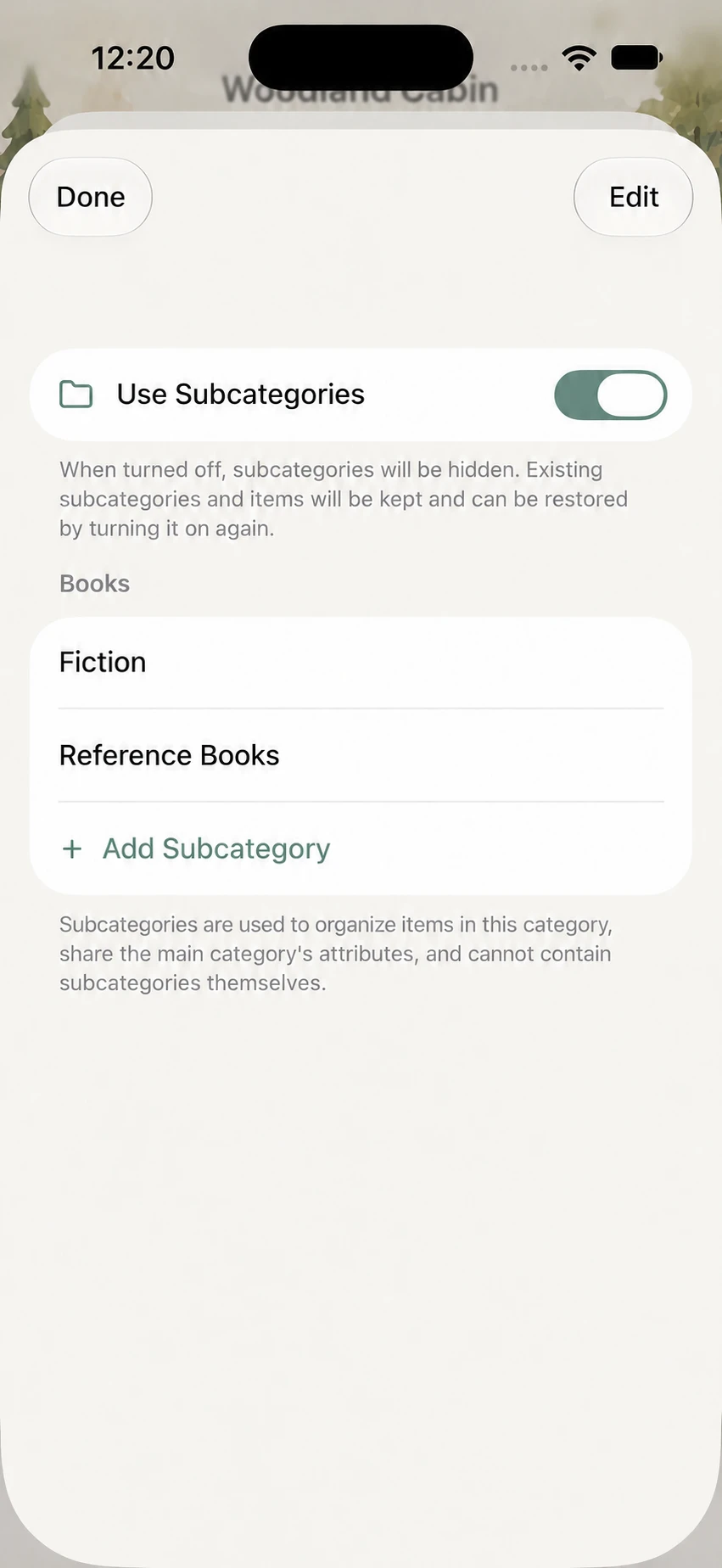 Fiction and Reference with Use Subcategories enabled