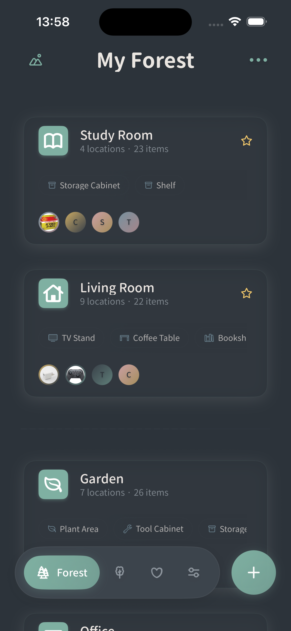 Dark mode forest interface