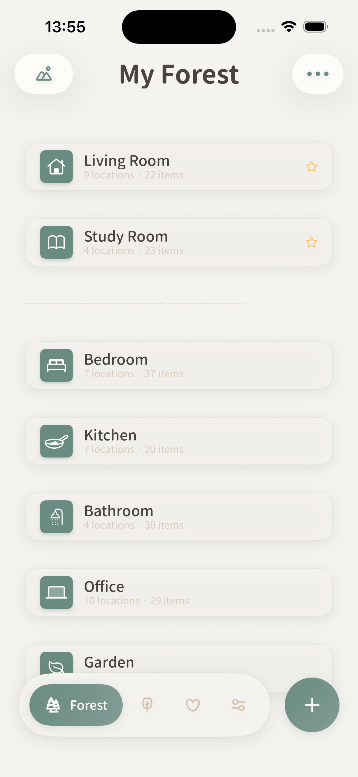 Rooms overview interface